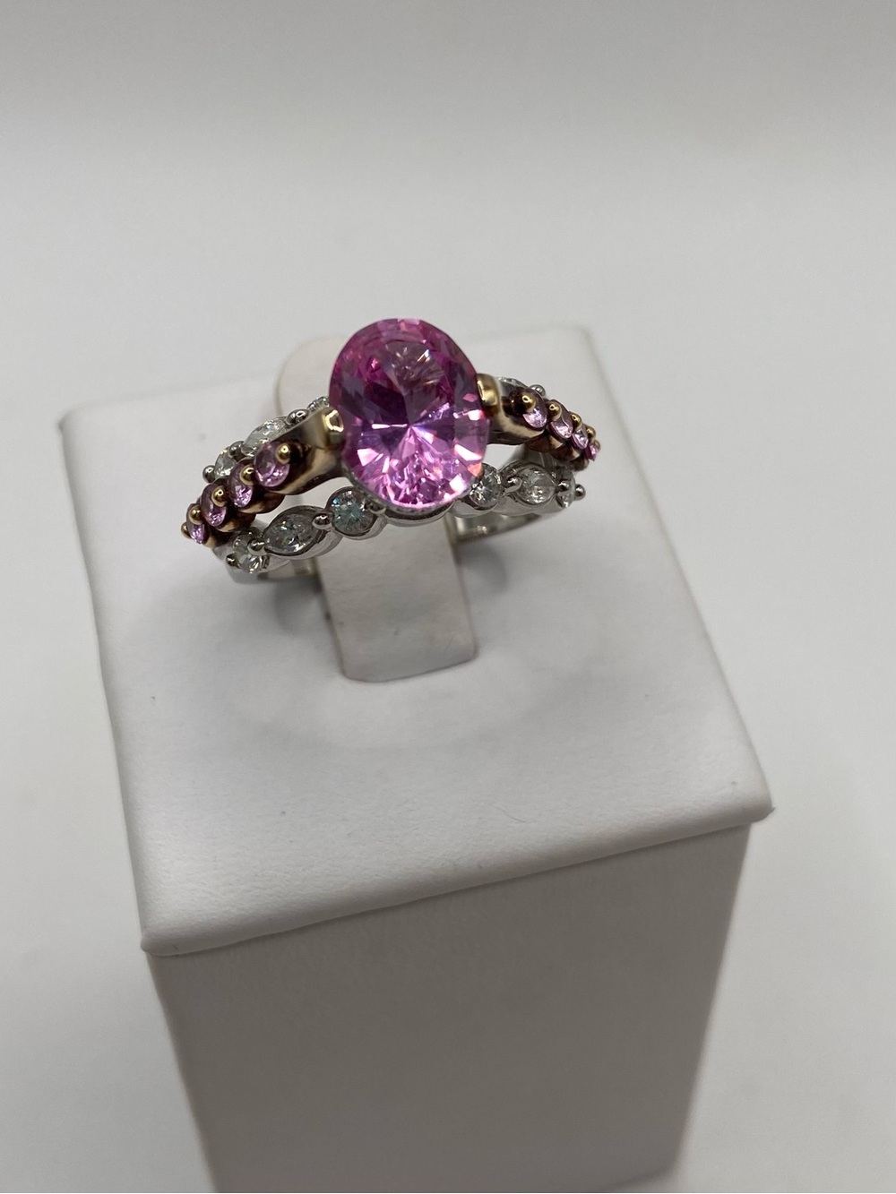 Victoria Wieck Sterling Silver Two Tone Simulated Pink Sapphire Diamond Ring 7